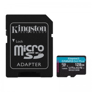 Cartão Memória Kingston Canvas Go! Plus C10 UHS-I U3 V30 A2 microSDXC 128GB + Adaptador SD